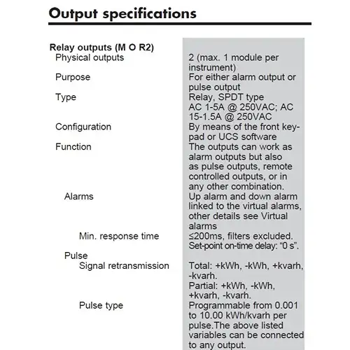 output specifications